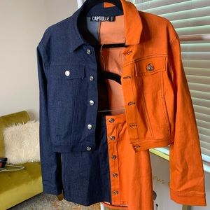 Denim contrast two piece set